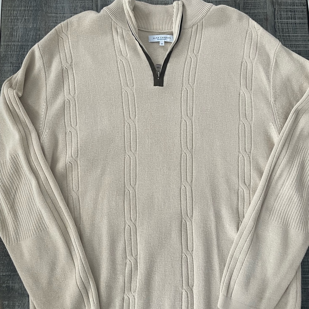 Alex Cannon Men's Beige Zip-Up Sweater